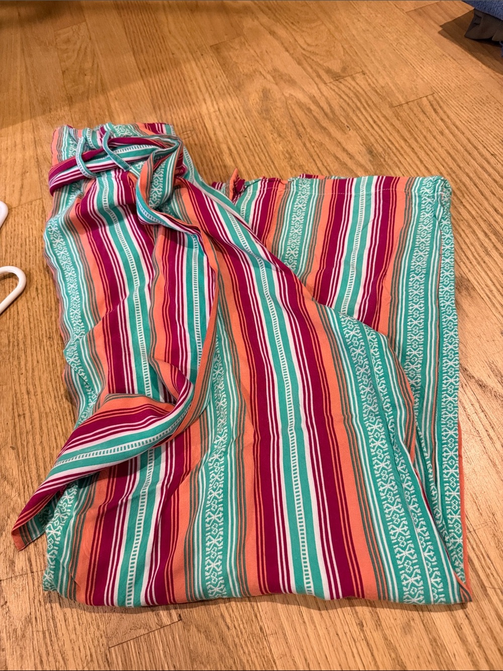 Women’s Striped Wide-Leg Pants in Turquoise & Coral